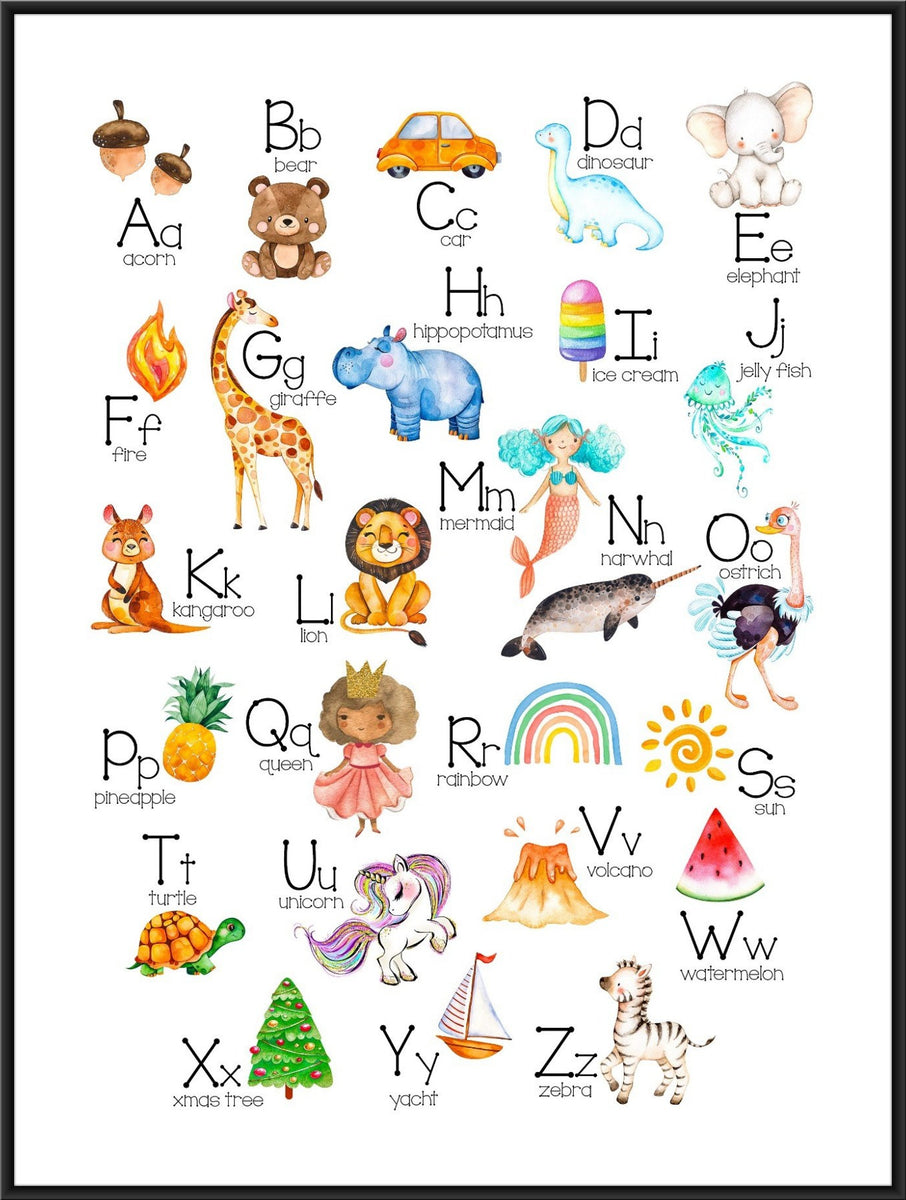 Kids alphabet poster, children alphabet print, kids learning, nursery ...