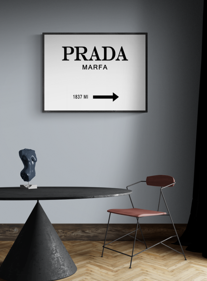 Prada marfa poster, fashion wall art, typographic, black