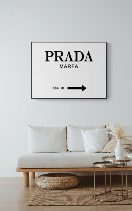 Prada marfa poster, fashion wall art, typographic, black